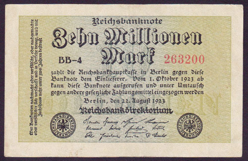 1923 Germany 10 Million Mark small (circles-wmk) L000925